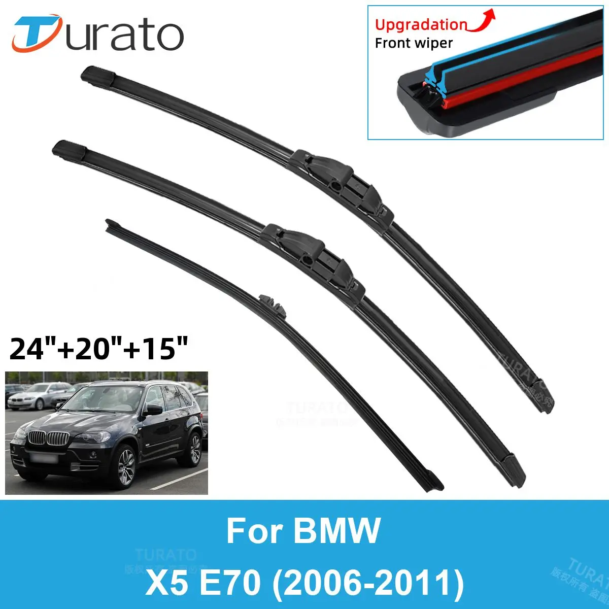 

3PCS Car Wiper Blades for 2006-2011 BMW X5 E70 Rear Windshield Wipers Double Rubber Car Accessories 2007 2008 2009 2010 2011