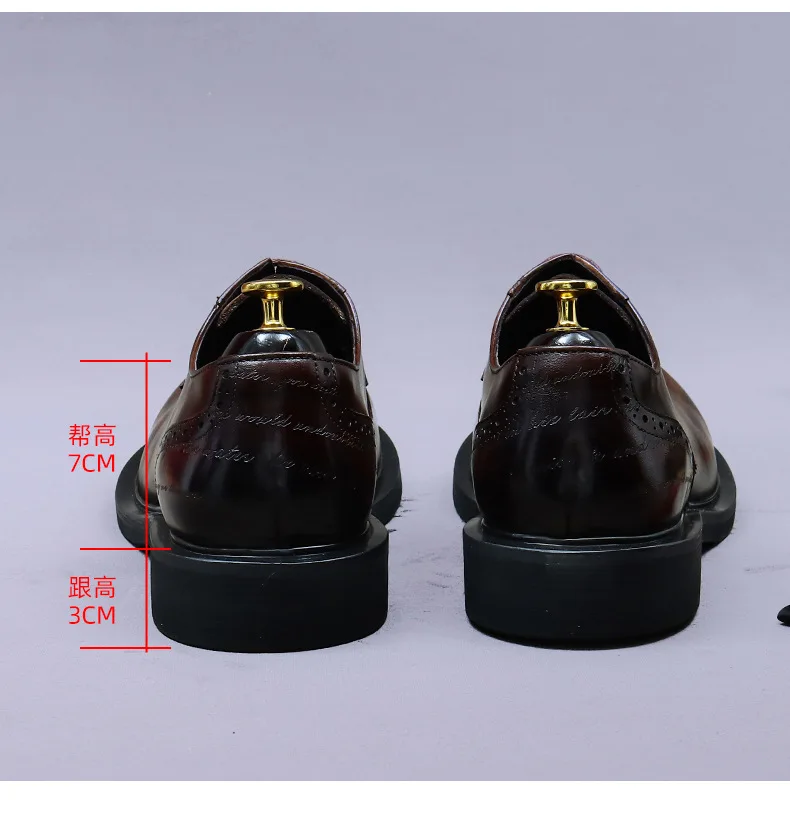 Men's Thick Sole Gradient Genuine Leather Brogue Derby Shoes Designer Lace-Up Non-Slip Formal Business Casual Footwear for Men