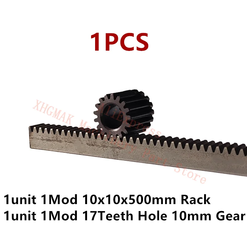 Full Tooth Upgrade 1mod Gear Rack 10*10*500mm + 1mod 17teeth Pinion 45 Steel Gear Metal Gear Rack And Pinion