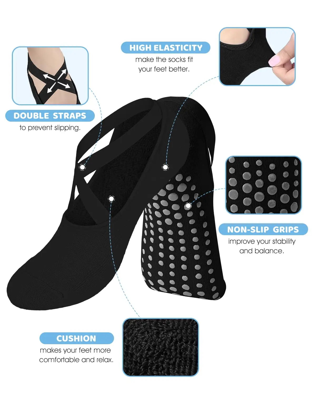 Women Professional Pilates Socks Anti-Slip Breathable Backless Yoga Socks Ankle Ladies Ballet Dance Sports Socks for Fitness Gym