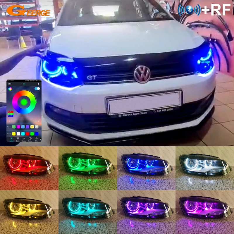 For Volkswagen VW Polo 5 6R 6C Crosspolo Vento Voyage Saveiro BT App Multi Color Ultra Bright RGB LED Angel Eyes Kit Halo Rings