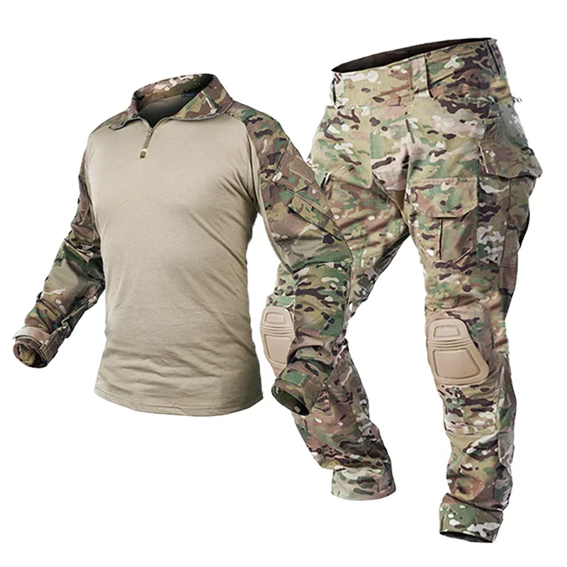 Mannen Kleding Uniform Tactische Shirts Combat Camo Jacht Shirts Broek Elleboog/Kniebeschermers Pakken Cargo Broek Mannen Slijtvaste