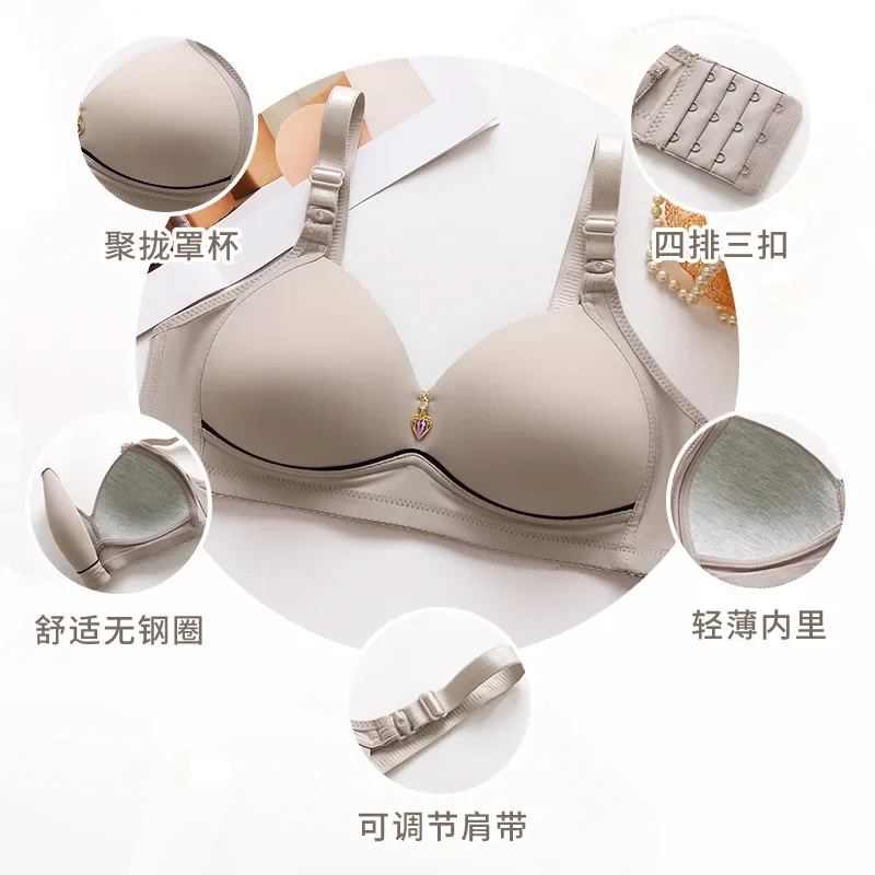 Women Brassiere Without Steel Ring Breathable Gathered Ladies Underwear Non-magnetic Thin Cup Big Size Glossy Female Bra