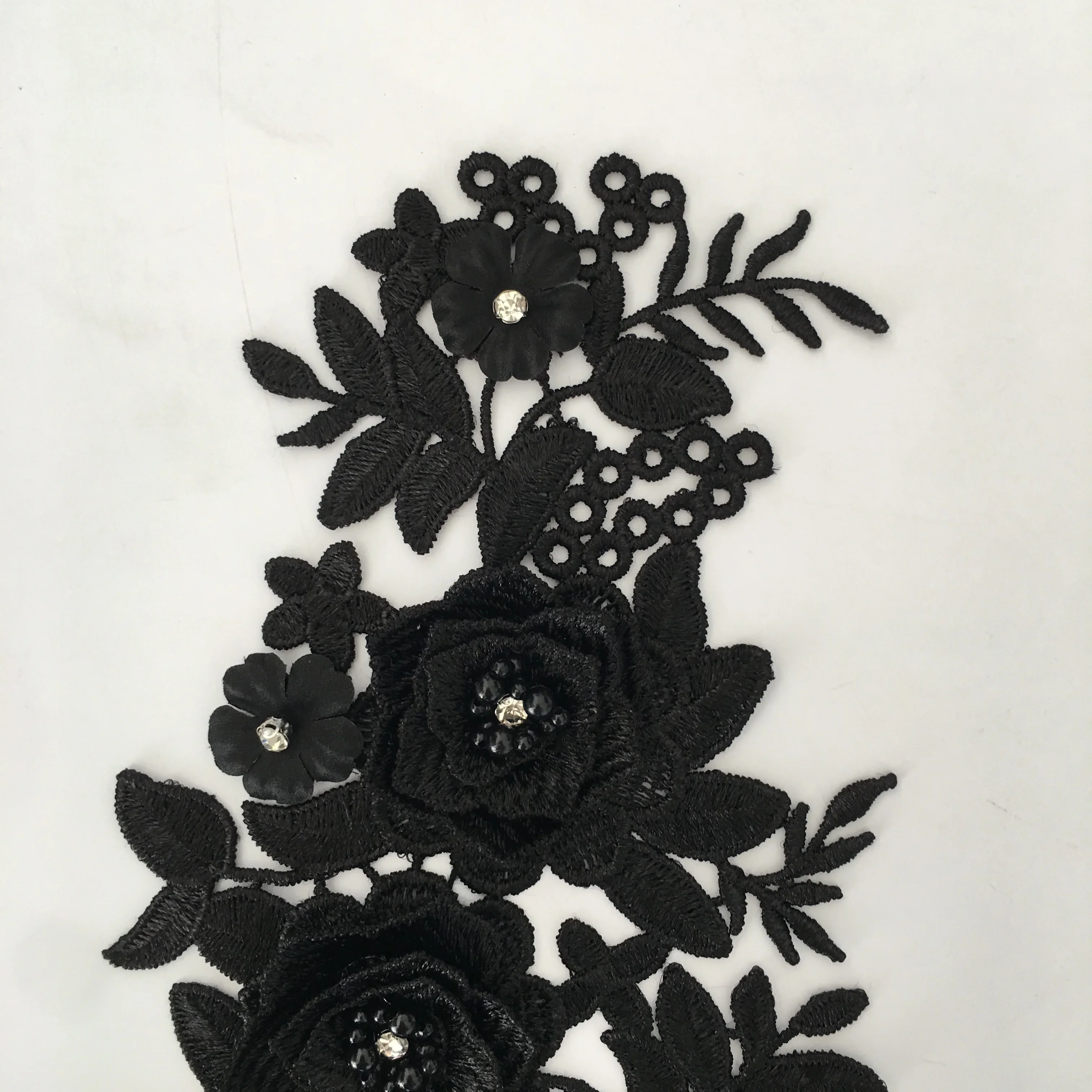 Black and white 3D three-dimensional flower decoration ABC pearl rhinestone applique fabric DIY craft supplies accessories