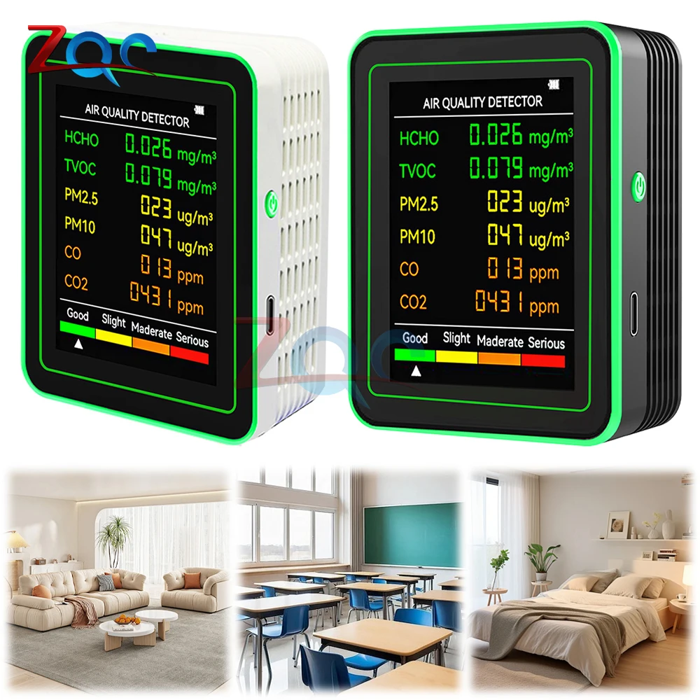 

6 In 1 Air Quality Monitor Multifunctional Automatic Display CO2 Meter Indoor Wall Hanging Screen Display Air Detector Household