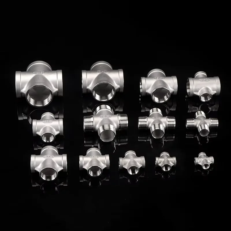 

304 Stainless Steel Cross Adapter 1/8"1/4"1/2"3/4"1"1-1/4"1-1/2"2"3"4"BSP Female Male Thread Pipe Fitting Four way Equal Connect