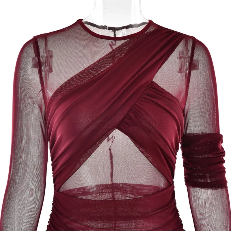 2025 ใหม่ SHEER Lace ติดตั้งชุดยาวประดับสายรัด Bodycon เอวสูงชุดราตรีสําหรับสตรี PARTY & Night OUT