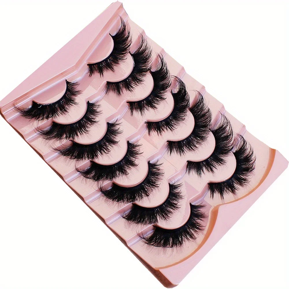 7 Pairs Cat-Eye Lashes, 3D Fake Eyelashes Curling Winged Natural Realistic Messy End Eye Elongated Thick False Eyelashes