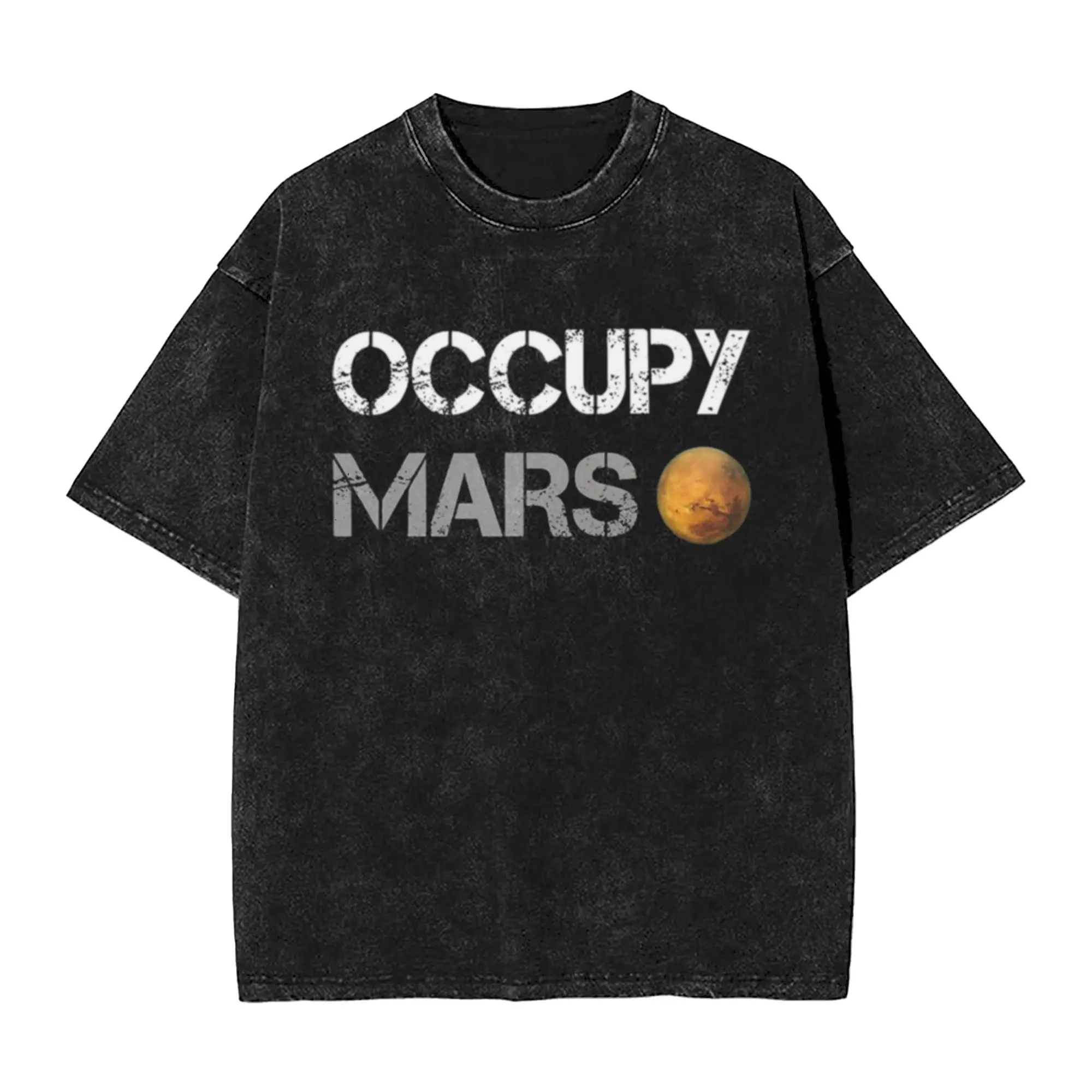 Occupy Mars - Thanksgiving  Christmas Ideas for Elon Musk Lovers and Fans A Washed T Shirt Oversized Cotton Tees Tops