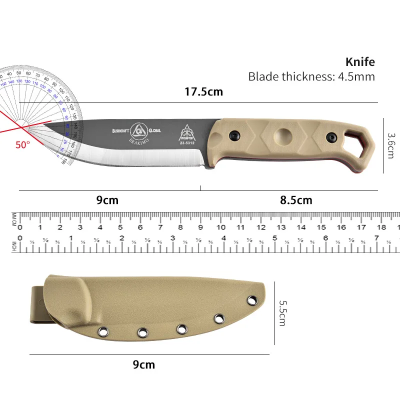 Camping knife Portable Straight Blade D2 Steel Wilderness Adventure Knife High hardness knife with sheath