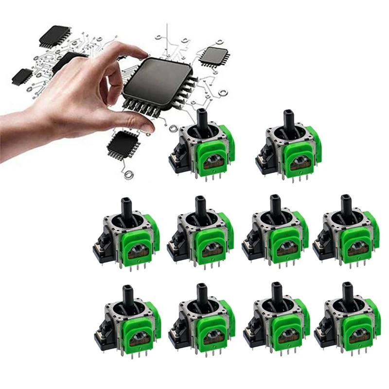 Hall Joystick Eletromagnético para PS5, Potenciômetro, Metal Verde, Plástico, Ajustável, Joystick IC, 10 Pcs