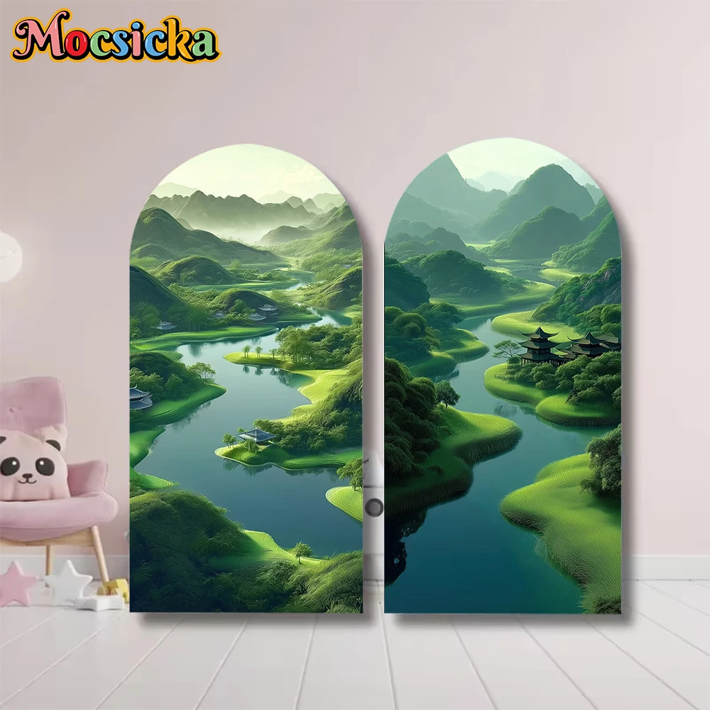 

Mocsicka Green Natural Scenery Arch Covers Backdrop Baby Birthday Adult Wedding Photo Arched Background Decorations Studio Props