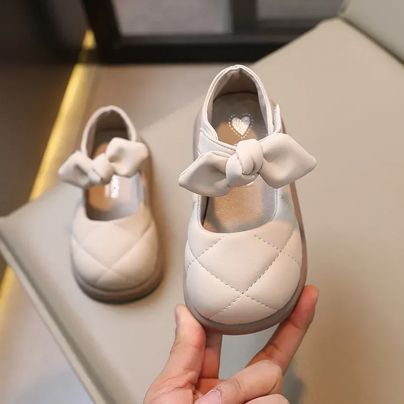 Children Leather Shoes for Girls Soft Spring Autumn New Baby Shallow Bow Solid Color Japanese Style Kids Versatile Casual Shoes