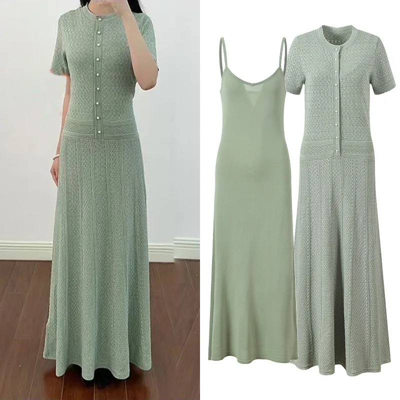 

Новинка: Женское летнее платье с длинным рукавом, круглым вырезом, на одной пуговице, с ажурным узором, модный дизайн, для повседневной носки