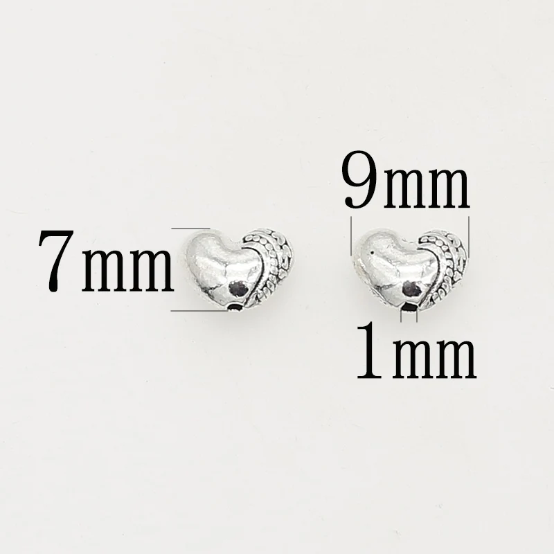 50pcs/Lot Antique Silver Color Metal Heart Beads 9x7mm Funky Handcraft Earrings Bracelets Rope Loose Spacers DIY Jewelry Making image 5