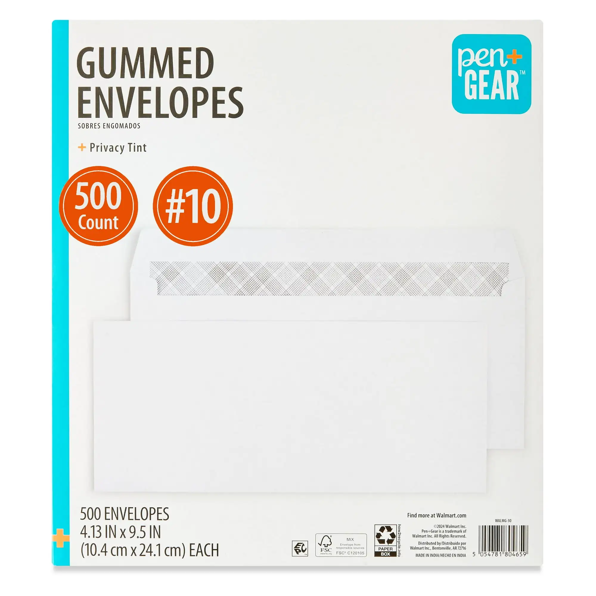 Caneta + engrenagem privacidade matiz gomado Envelopes, branco, 4,13 "x 9,5", 500 Contagem