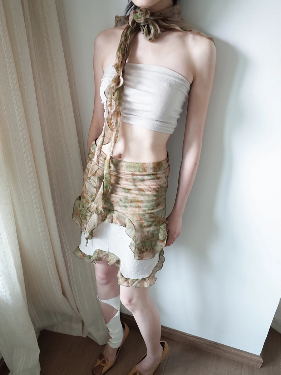 

Romantic Mis Area Romantic Drop Irregular Lace ort Skirt Patchwork f-length Skirt Slimming Summer Vintage Print Skirt