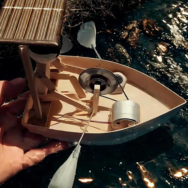 หุ่นยนต์พายเรือ Creative เรือพายเรือ Decor พลังงานแสงอาทิตย์สร้างสรรค์ไม้ตกแต่งการศึกษาเล่นน้ําหุ่นยนต์สําหรับ Ponds Gardens หลา