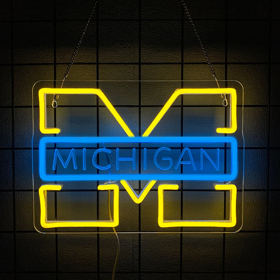 Michigan Neon Sign For Wall Decor,Light Up Sign For Man Cave,Bedroom,Bar,Baseball Club,Party,Basketball Team Gift For Fans,Teens