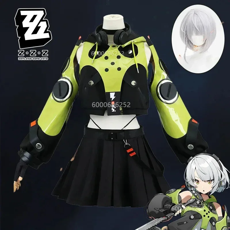 Zenless Zone Zero Anby Demara Cosplay Costume Wig Uniform Dress Skirt Headphone Props Cunning Hares Halloween Party Women