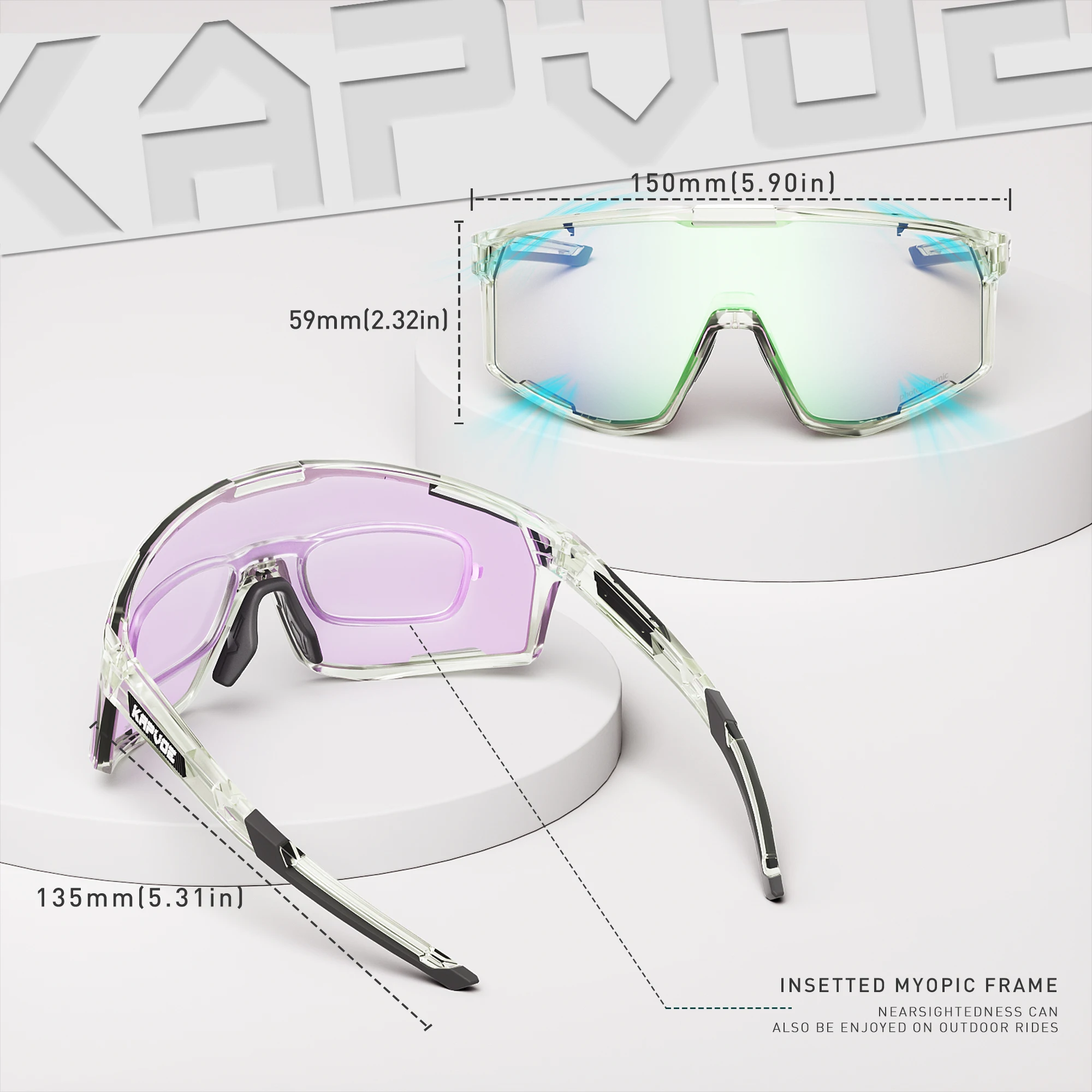 Kapvoe armação fotocromática e lente óculos de sol de bicicleta para homens óculos de ciclismo fotocromáticos uv400 óculos esportivos para dirigir 2024