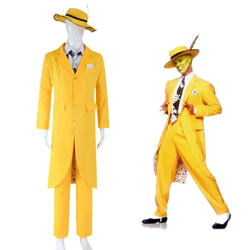 

Jim Carrey The Mask Comedy Movie Yellow Suit Necktie Suspenders Accessories Full Set Halloween Carnival Party Role Play for Men
