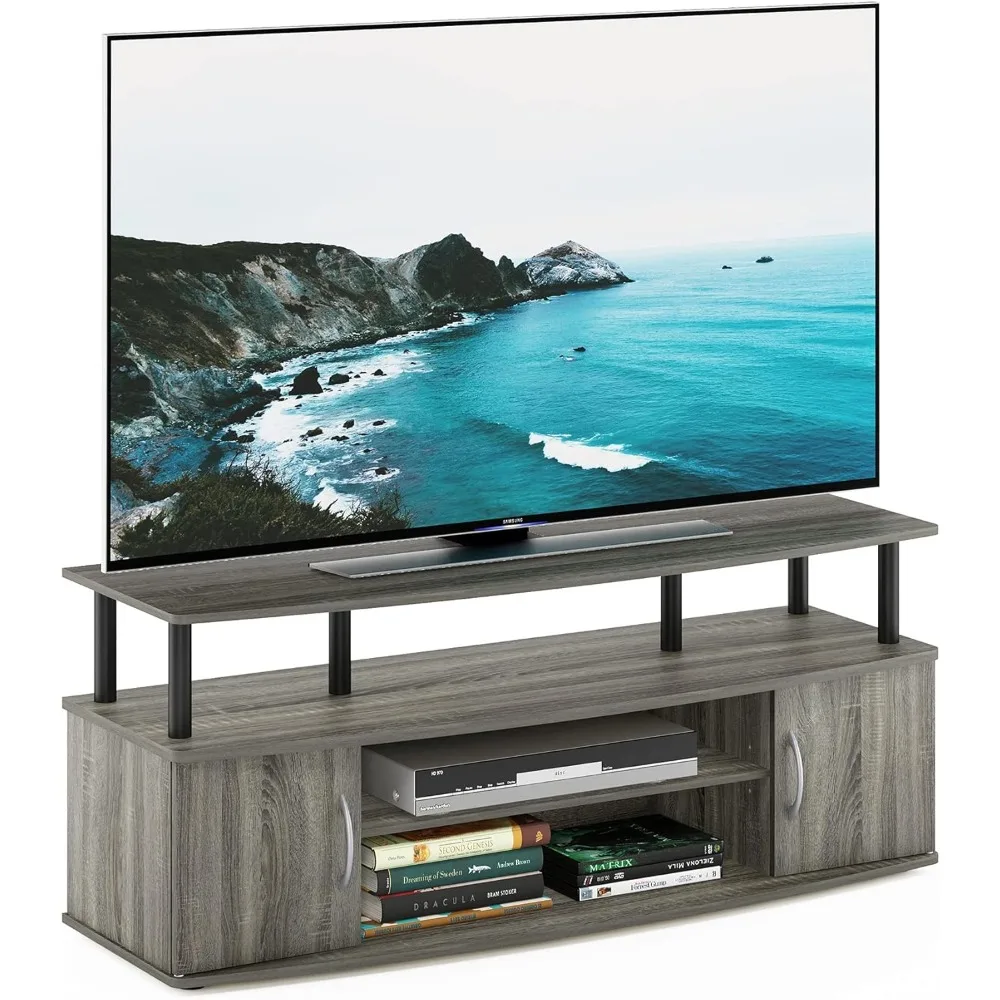 

Furinno JAYA TV Stand - Large Entertainment Center, Accommodates Up to 55 TVs, French Oak and Black Finish