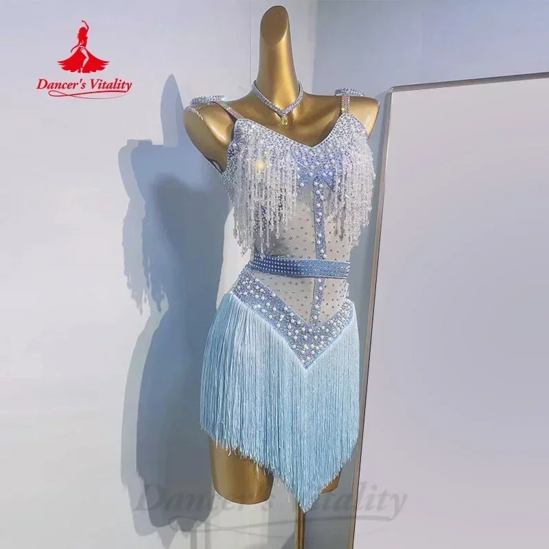 

Latin Dance Dress for Women High-End Custom Senior AB Stones Performance Costume Rumba Tango Samba Skirt Children Latin Dresses