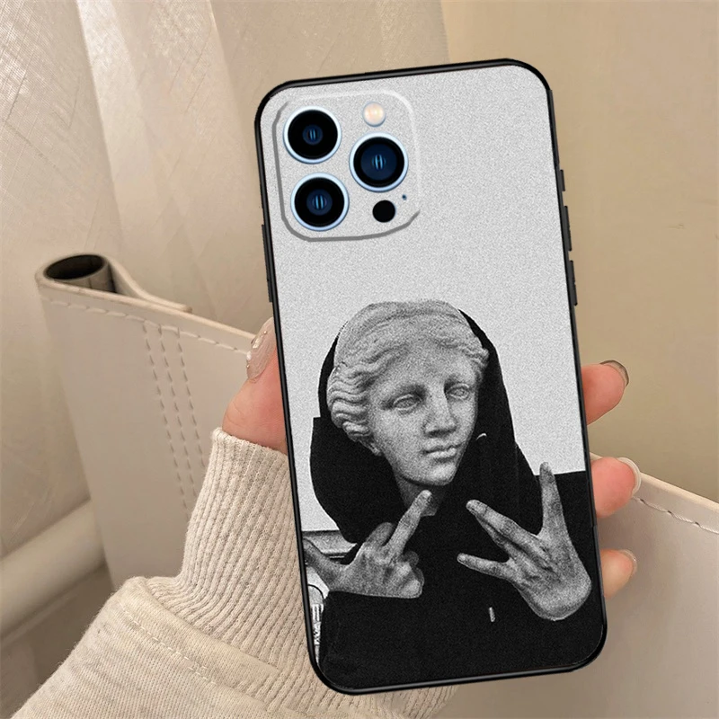 Greek Statue Wearing Hoodie Case For iPhone 16 15 12 13 Mini 11 14 Pro Max X XR XS Max 7 8 14 Plus Cover Coque