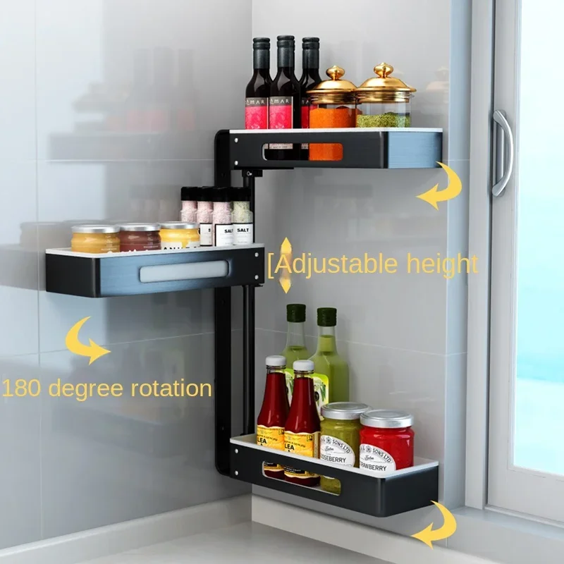 Kitchen Corner Shelf Rotating Seasoning Rack Punch-Free Wall-Mounted Multi-Functional Storage Rack