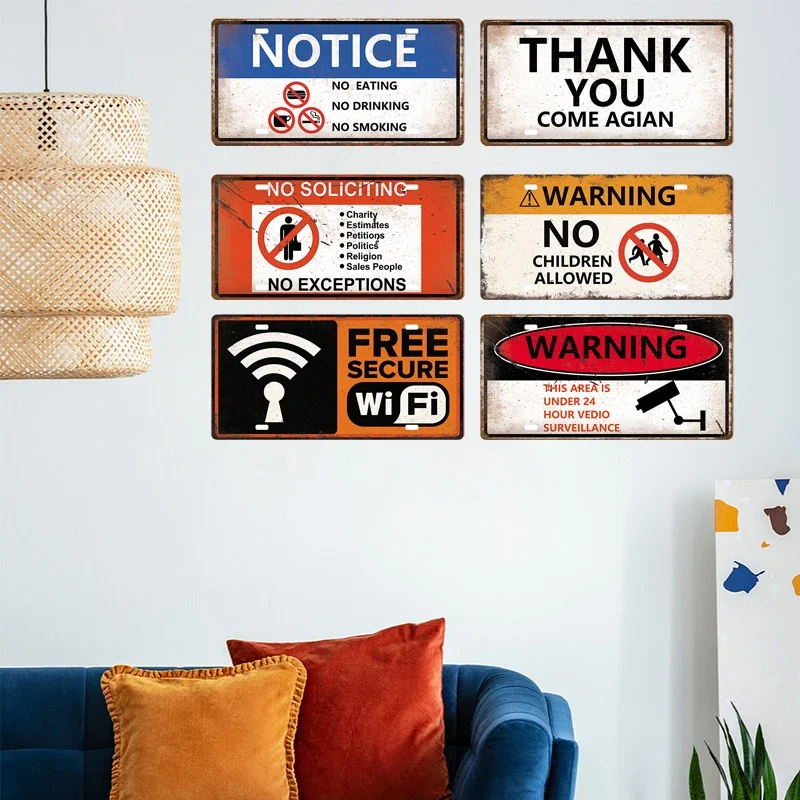 Smile WIFI Toile Caution License Plate Store Wall Decor Restrooms Tin Sign Vintage Road Guide Metal Sign Painting Plaques Poster