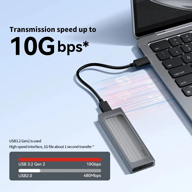 Lexar Hard Drive Enclosure E300 M.2 NVMe Type-C All Aluminium Solid State Mobile Hard Drive Case High Speed 10Gbps Transport