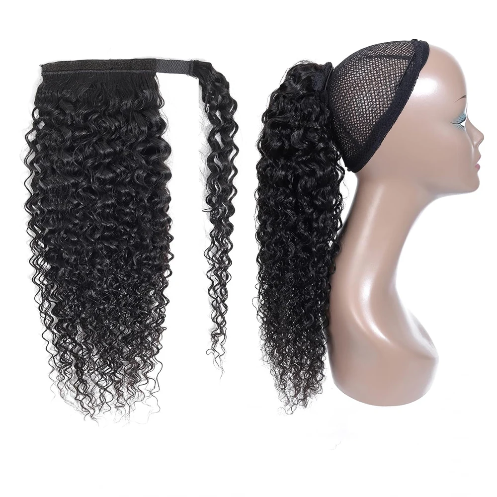 12A Grade Kinky Curly Wrap Around Ponytail Human Hair Ponytail Extension For Women Brazilian Virgin Hair Natural Color