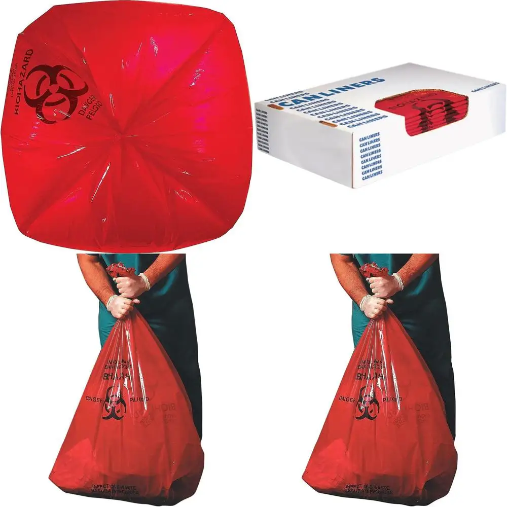 

Biohazard-Printed Can Liners, 8-10 Gallon, 1.0 Mil, 24 x 23, Red, 500 Count