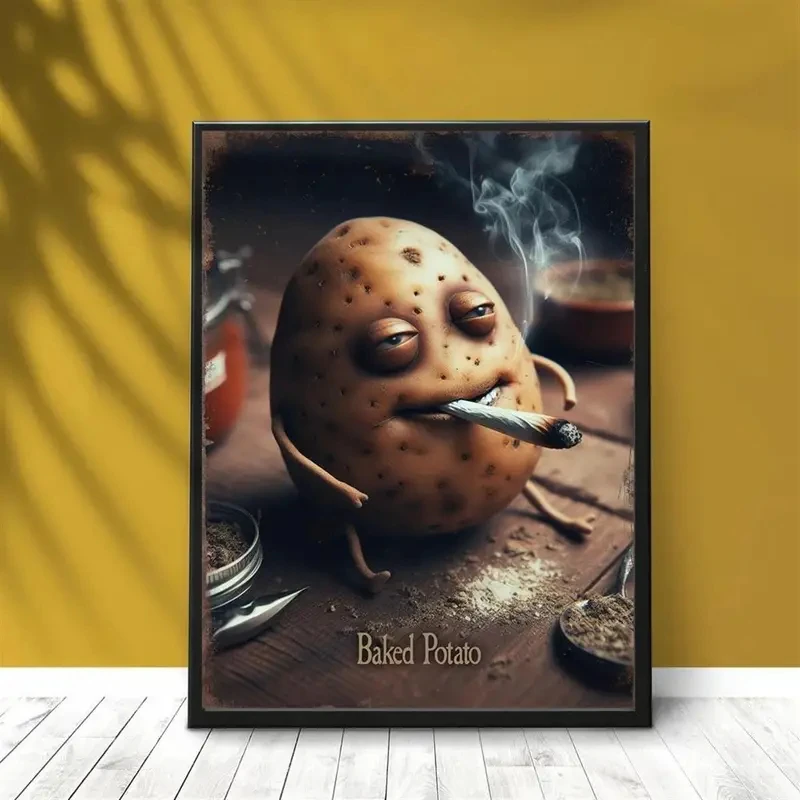مطبوعات قماشية بطاطس مخبوزة على الطراز الحديث ، شخصية كرتونية تدخين غريبة ، فن جداري ، ملصقات لديكور غرفة المعيشة وغرفة النوم #3