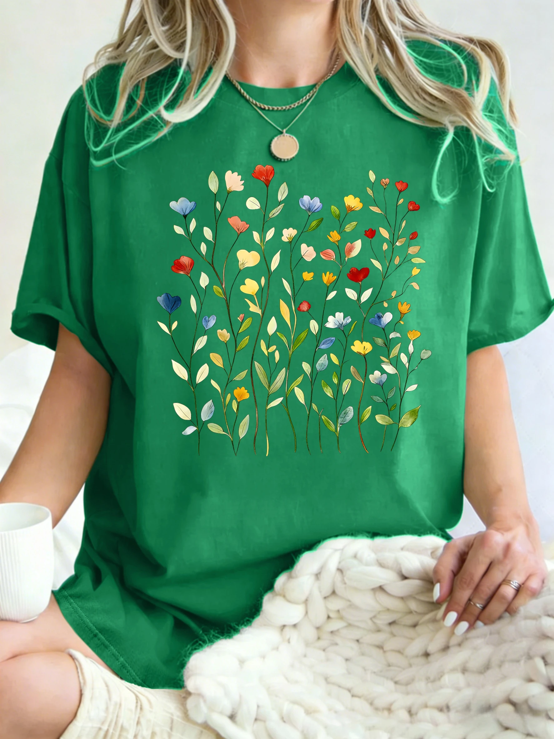 Schöne T-Shirts mit Aquarell-Blumendruck für Damen, atmungsaktives Baumwoll-T-Shirt, weich, für den Sommer, kurzärmelig, O-Ausschnitt, lockere Streetwear