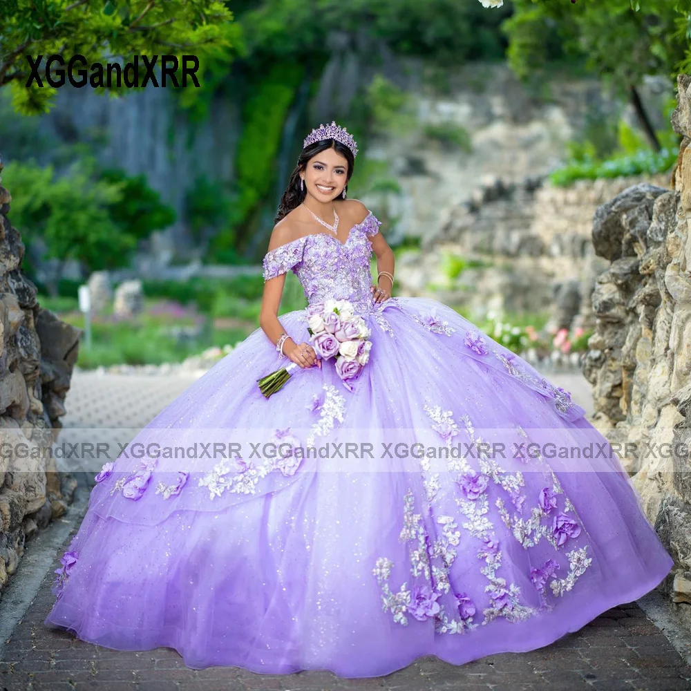 Vestido De quinceañera con flores para mujer, traje Morado para baile De 15 Años, dulce 16, fiesta De cumpleaños, desfile, Miss Princess, novedad De 2024