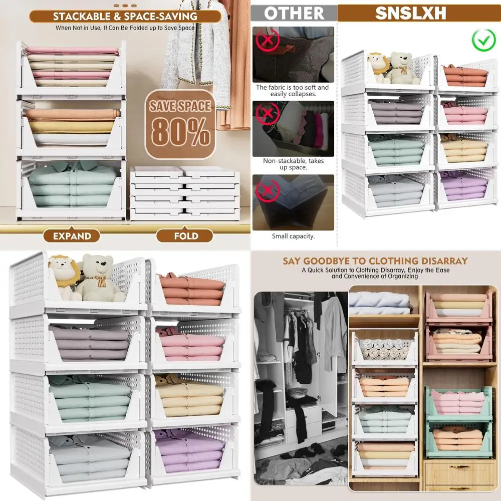 

Collapsible 5-Tier Closet Organizer Baskets, Versatile Storage for Home, White