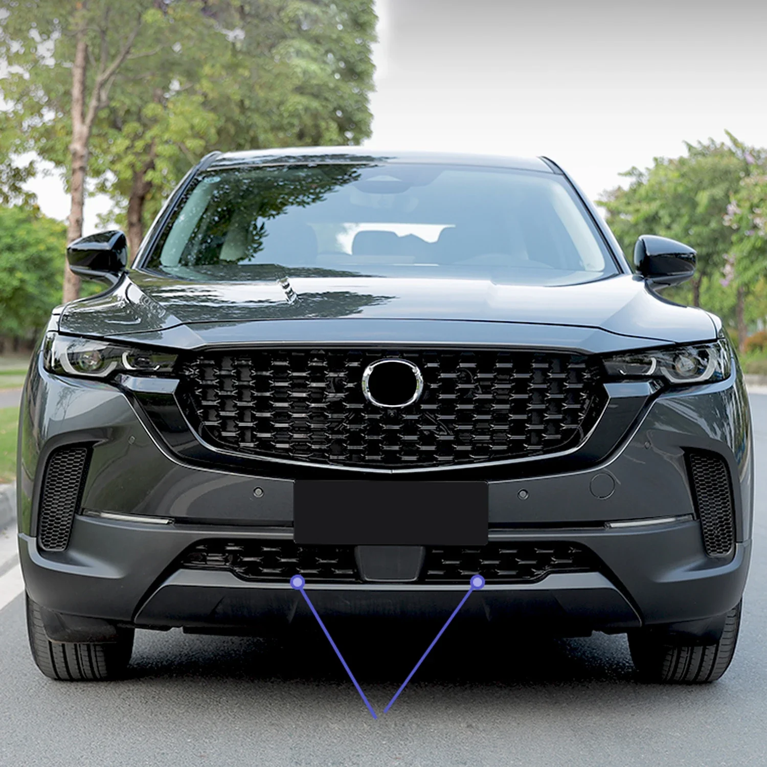 For Mazda CX-50 CX50 2022-2025 2026 Glossy Black Front Bottom Center Grille Decor Cover Trim 2Pcs Car Exterior Accessories