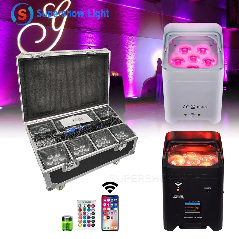 Hot Sale Rechargeable 6x18w 6 in 1 RGBW UV Led Uplights Stage Par Party Battery Operated Wireless Par Led Wedding Dj Uplights