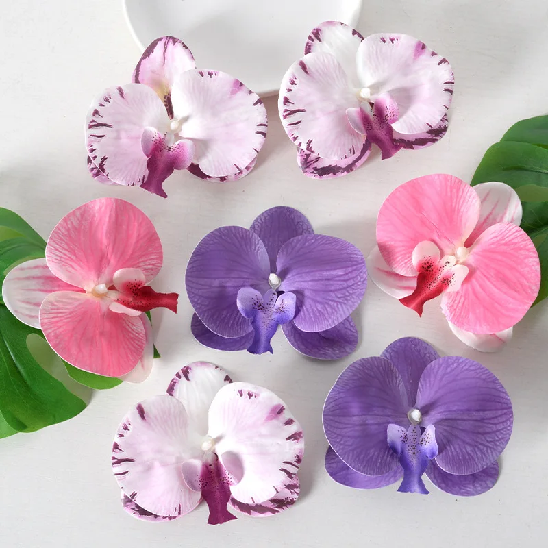 10Pcs 11cm Artificial Phalaenopsis Flower Heads, Realistic Silk Orchid Petals for DIY Wedding Party Hairpin Headgear Craft Decor