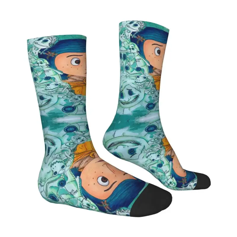 Niedlich bedruckte Halloween Horrorfilm Coraline Socken für Männer Frauen Stretch Sommer Herbst Winter Crew Socken