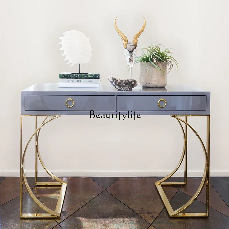 

03.Pastoral style desk, metal base, exquisite round window shape, highlight piano paint surface