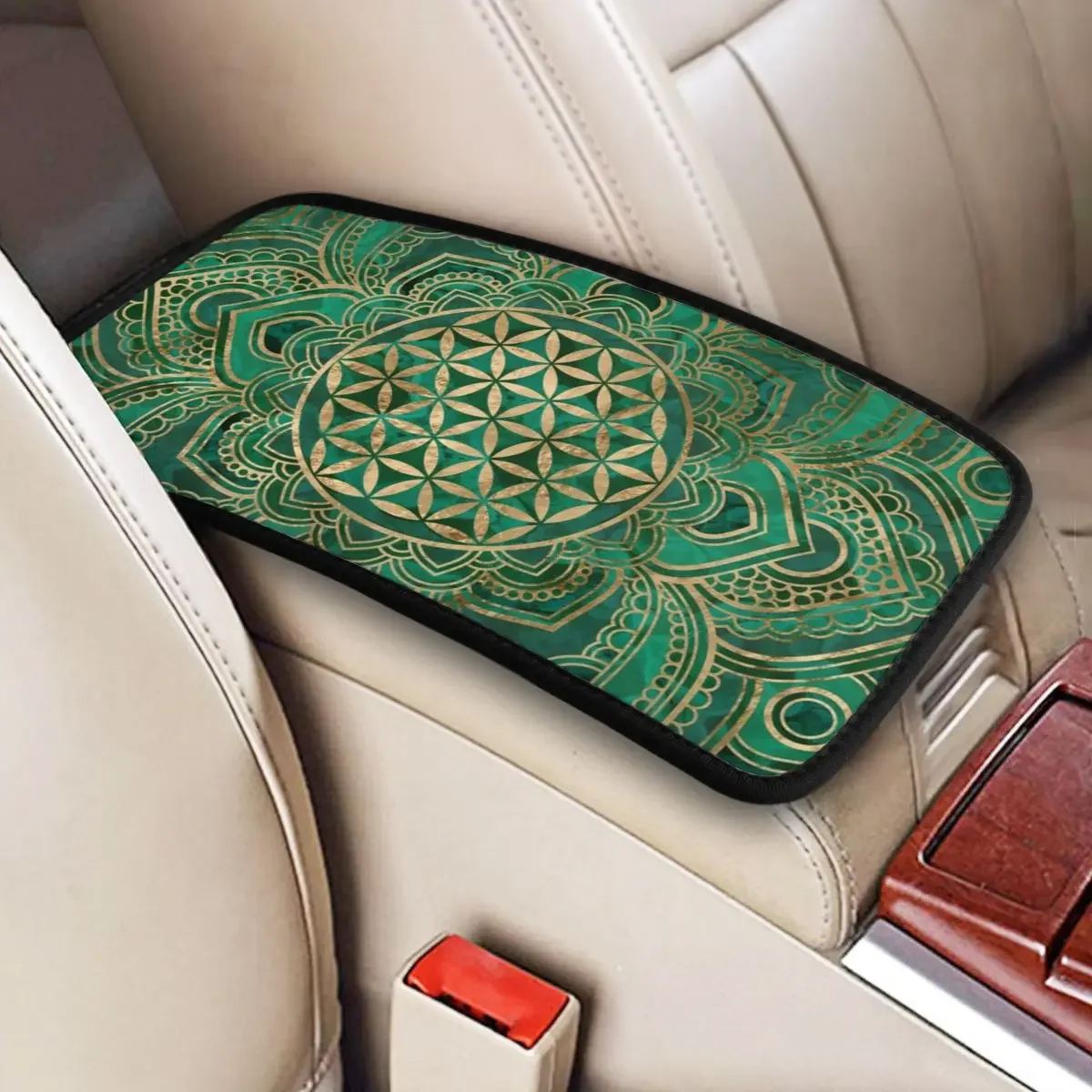 Flower Of Life Center Handle Box Pad Cushion for Cars Mandala Boho Bohemian Pattern Car Accessories Non-slip Armrest Cover Mat