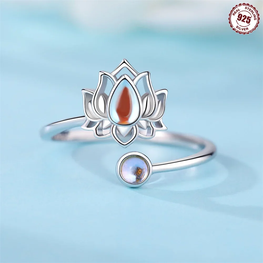 925 Sterling Silver Plant Ring Tulip Morning Glory Lotus Moon Light Stone Ring for Women Betrothal Wedding Ring DIY Jewelry Gift