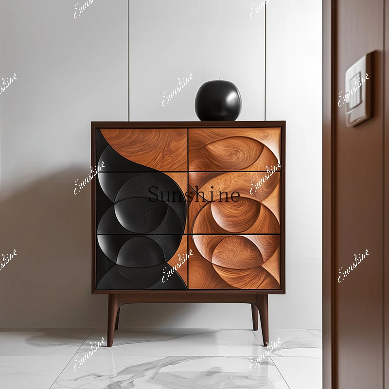 Medieval light luxury solid wood entrance living room bedroom wall storage cabinet high-end furniture  FT