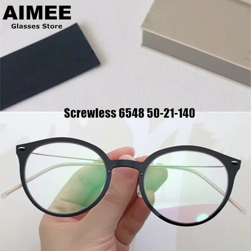 

Denmark Brand Cat-Eye Titanium Glasses Frame Women Ultra-light Blue Light Eyeglasses 6548 Men Screwless Round Eyewear Spectacles