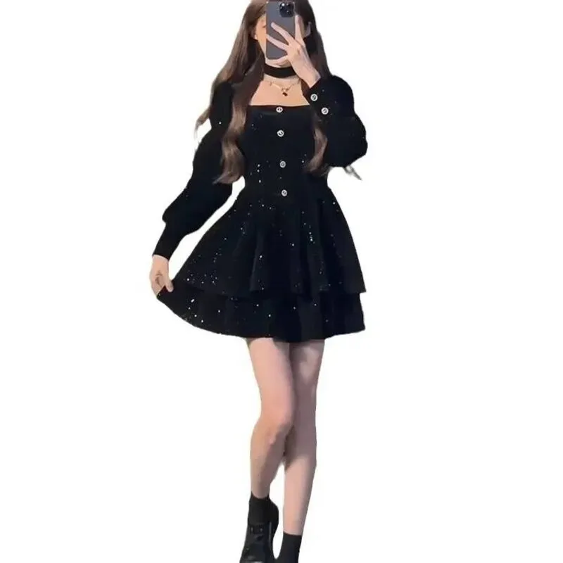 Red Velvet Women's Autumn Winter Fleeing Princess Birthday Small Gift Dress Christmas New Year War French Miniature Style