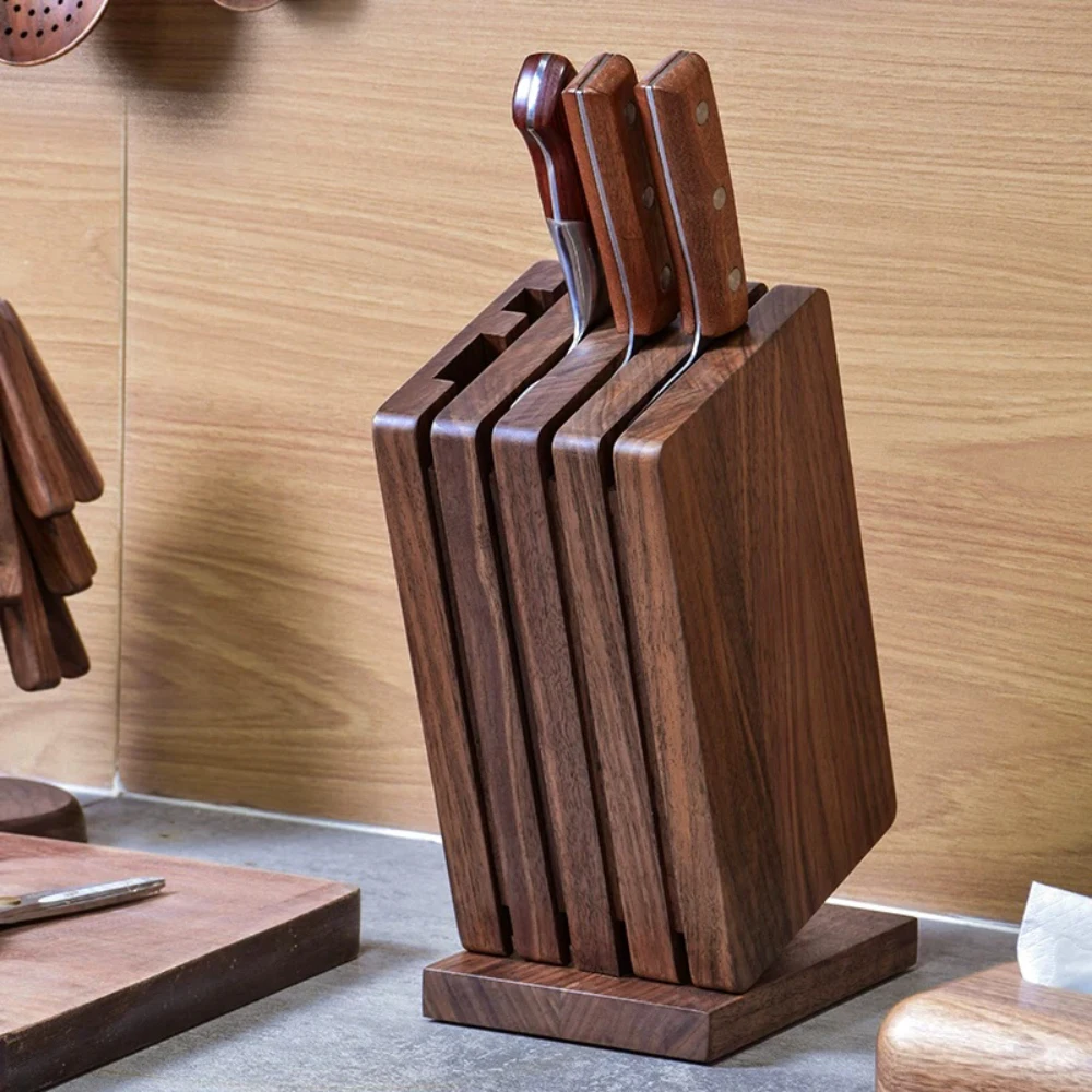 Black Walnut Kitchen Knife Holder Detachable Multifunctional Knife Storage Rack Wooden Knife Block Multi-Slot Design