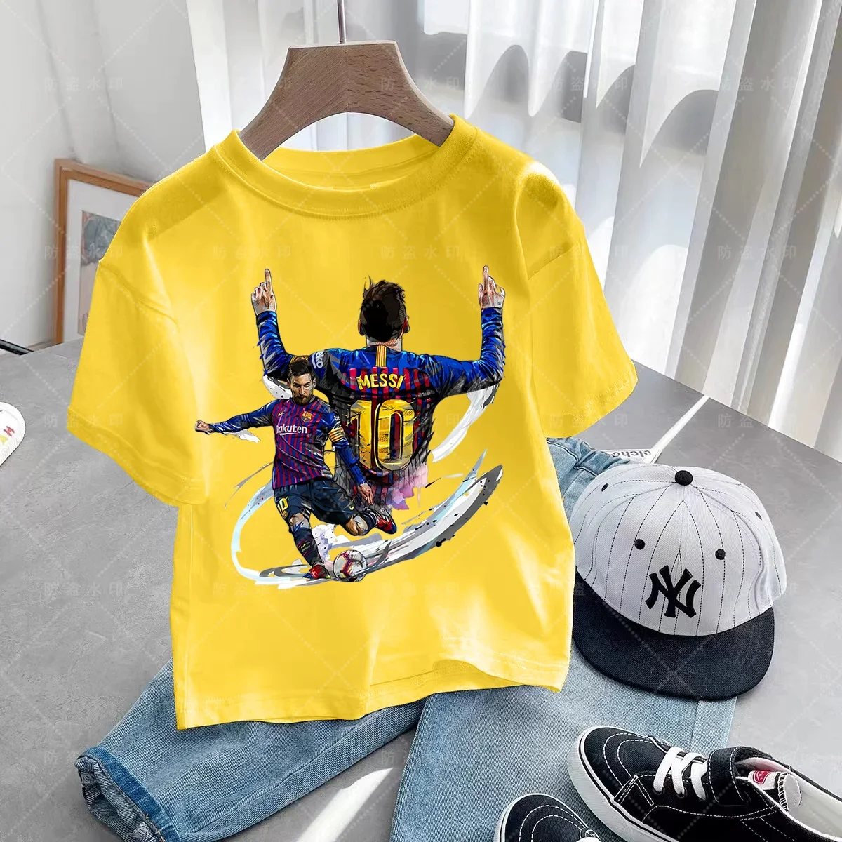 Fashion Kids  Printed T-shirts Popular Soccer Star Messi Cool Boys and Girls Short Sleeved Casual Round Neck T-shirts for Mens